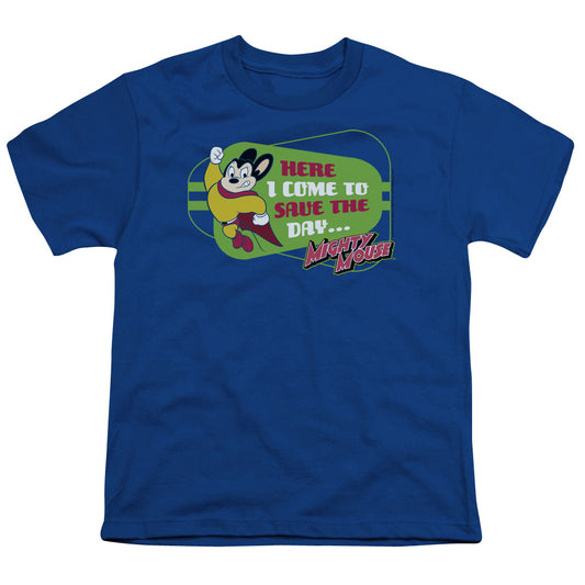 Mighty Mouse Here I Come Kids Youth T Shirt Royal Blue Officially Licensed