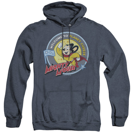 Mighty Mouse Planet Cheese Heather Mens Hoodie Navy Officially Licensed