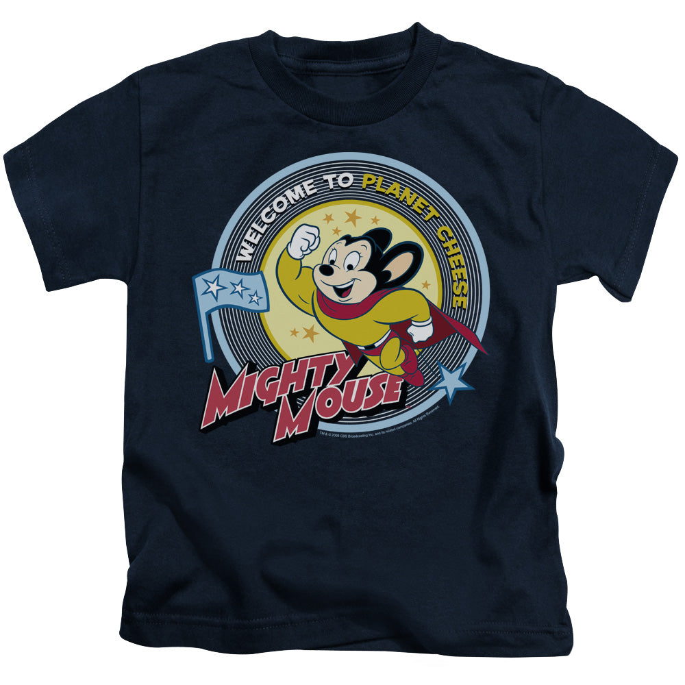 Mighty Mouse Planet Cheese Juvenile Kids Youth T Shirt Navy Blue