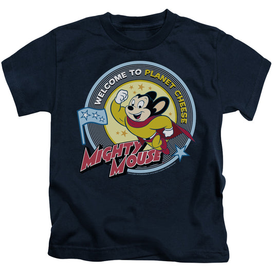 Mighty Mouse Planet Cheese Juvenile Kids Youth T Shirt Navy Blue