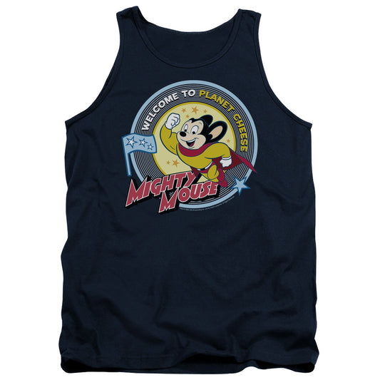 Mighty Mouse Planet Cheese Mens Tank Top Shirt Navy Blue