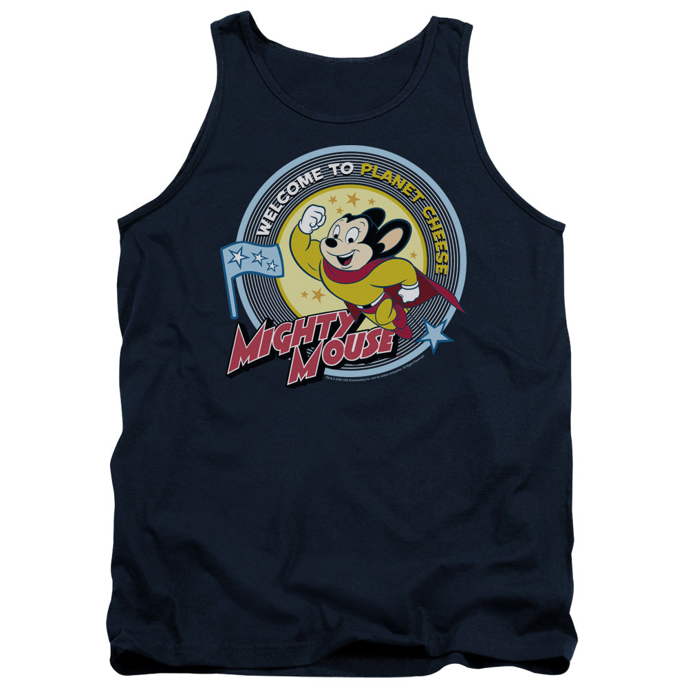 Mighty Mouse Planet Cheese Mens Tank Top Shirt Navy