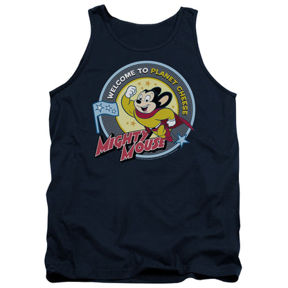 Mighty Mouse Planet Cheese Mens Tank Top Shirt Navy