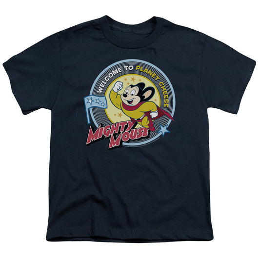 Mighty Mouse Planet Cheese Kids Youth T Shirt Navy Officially Licensed