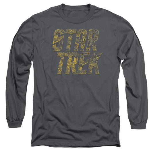 Star Trek Schematic Logo Mens Long Sleeve Shirt Charcoal Officially Licensed Officially Licensed