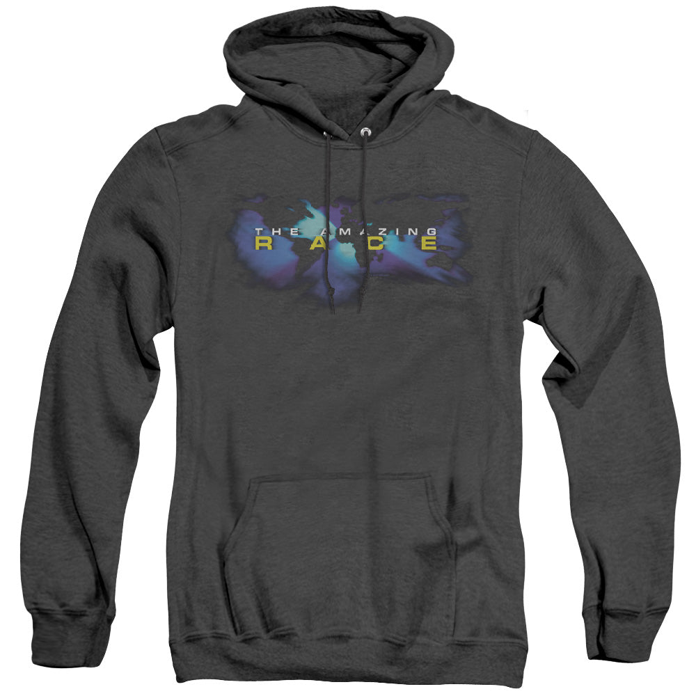 Amazing Race Faded Globe Heather Mens Hoodie Black