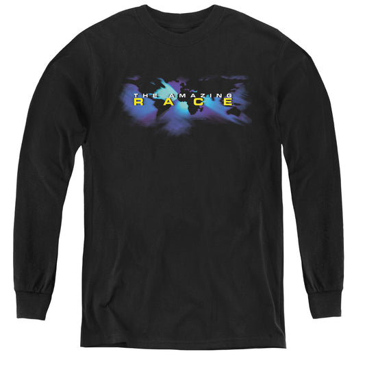 Amazing Race Faded Globe Long Sleeve Kids Youth T Shirt Black