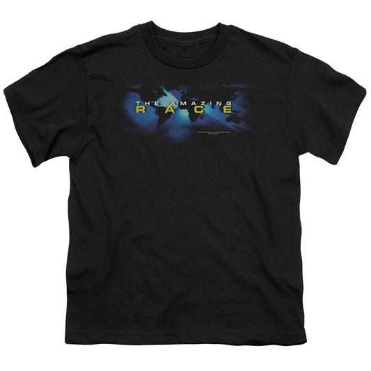 Amazing Race Faded Globe Kids Youth T Shirt Black