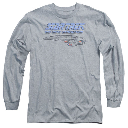 Star Trek Distressed Tng Mens Long Sleeve Shirt Athletic Heather Officially Licensed Officially Licensed