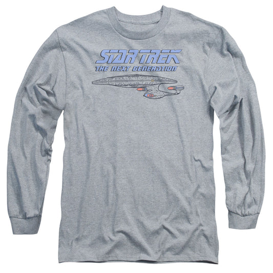 Star Trek Distressed Tng Mens Long Sleeve Shirt Athletic Heather Officially Licensed Officially Licensed