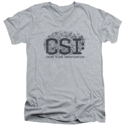 Csi Distressed Logo Mens Slim Fit V-Neck T Shirt Athletic Heather Officially Licensed