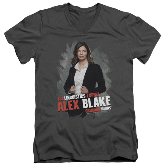 Criminal Minds Alex Blake Mens Slim Fit V-Neck T Shirt Charcoal Officially Licensed