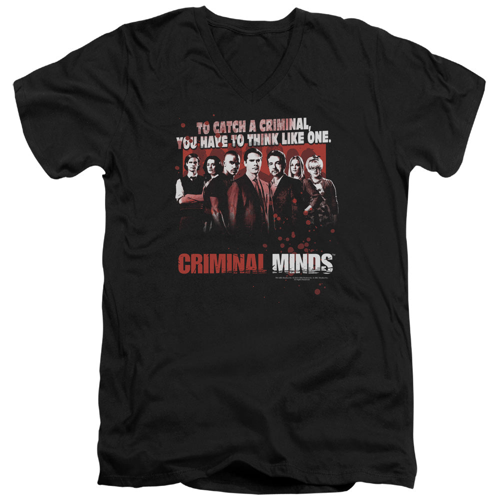 Criminal Minds Think Like One Mens Slim Fit V-Neck T Shirt Black Officially Licensed