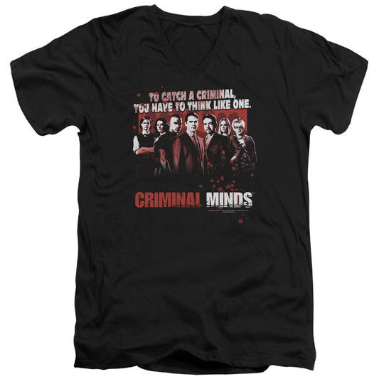 Criminal Minds Think Like One Mens Slim Fit V-Neck T Shirt Black Officially Licensed