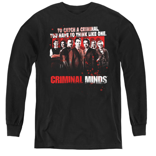 Criminal Minds Think Like One Long Sleeve Kids Youth T Shirt Black Officially Licensed