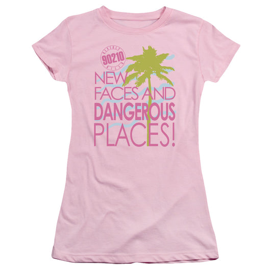 90210 Tagline Junior Sheer Cap Sleeve Womens T Shirt Pink