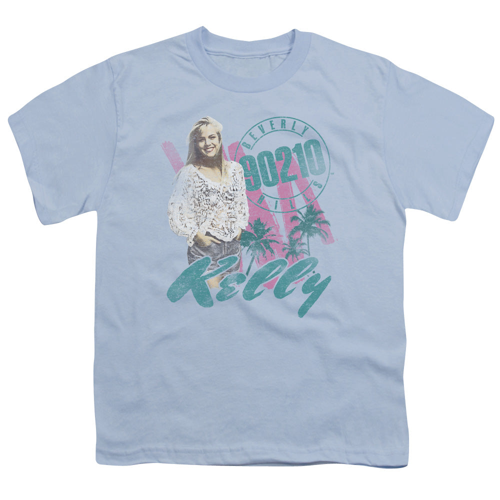 90210 Kelly Vintage Kids Youth T Shirt Light Blue