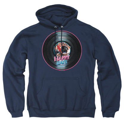 Happy Days On The Record Mens Hoodie Navy Officially Licensed