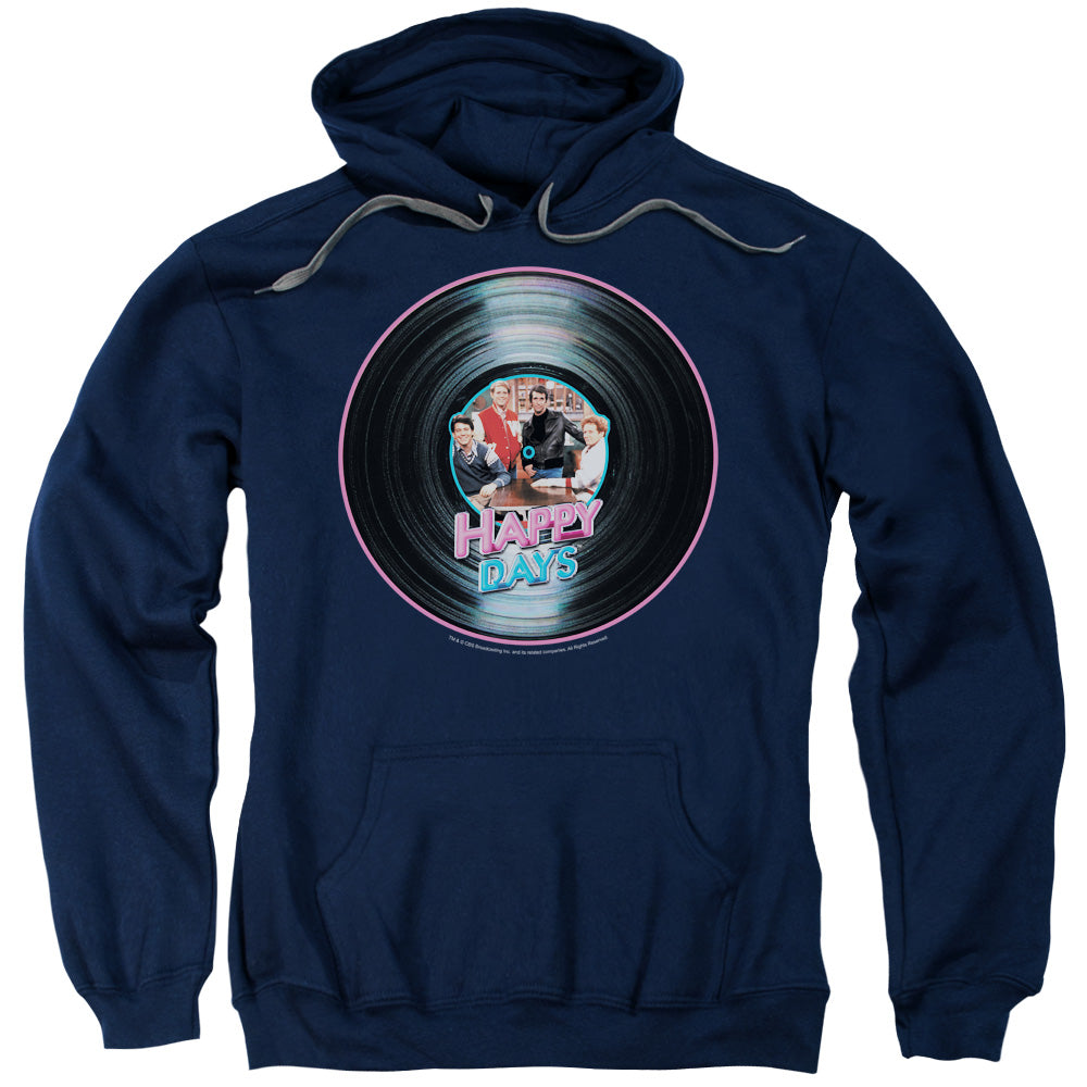 Happy Days On The Record Mens Hoodie Navy Officially Licensed