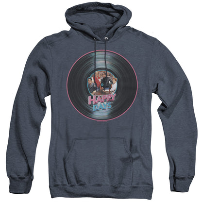 Happy Days On The Record Heather Mens Hoodie Navy Officially Licensed