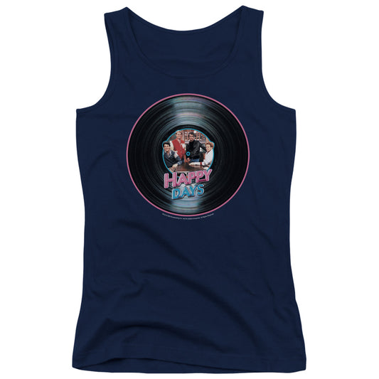 Happy Days on the Record Womens Tank Top Shirt Navy Blue