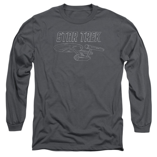 Star Trek Tos Enterprise Mens Long Sleeve Shirt Charcoal Officially Licensed Officially Licensed