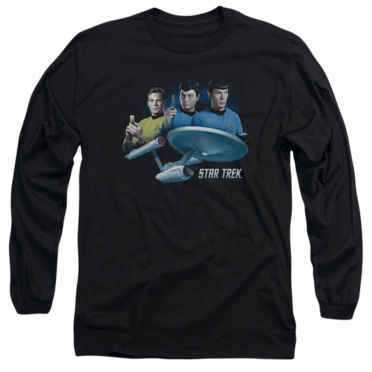 Star Trek Main Three Mens Long Sleeve Shirt Black Officially Licensed Officially Licensed