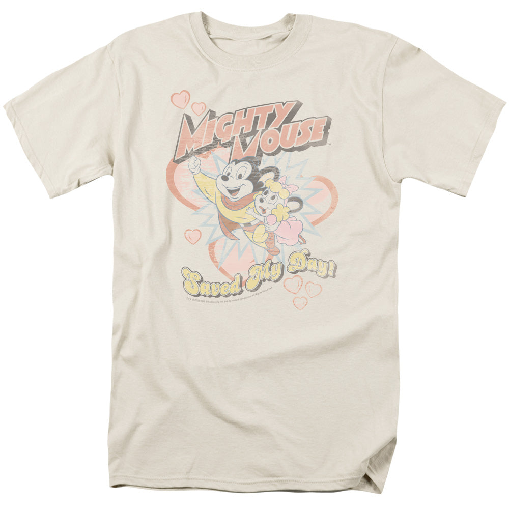 Mighty Mouse Saved My Day Mens T Shirt Cream