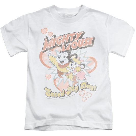 Mighty Mouse Saved My Day Juvenile Kids Youth T Shirt White Officially Licensed