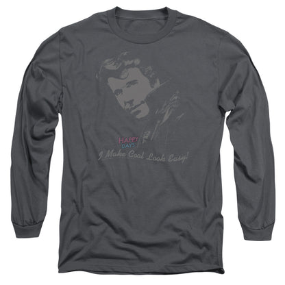 Happy Days Cool Fonz Mens Long Sleeve Shirt Charcoal Officially Licensed Officially Licensed