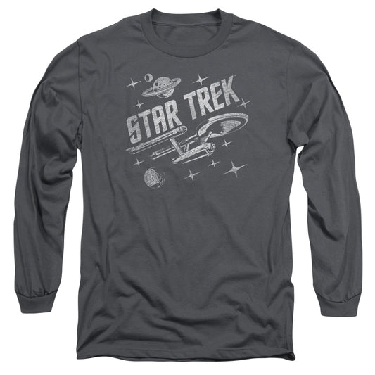 Star Trek Through Space Mens Long Sleeve Shirt Charcoal Officially Licensed Officially Licensed