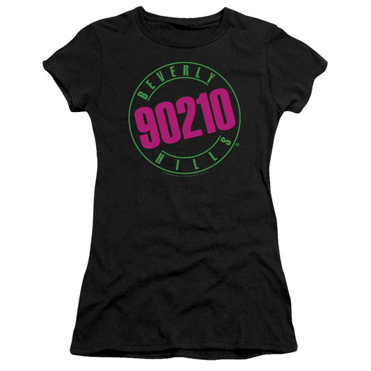 90210 Neon Junior Sheer Cap Sleeve Womens T Shirt Black