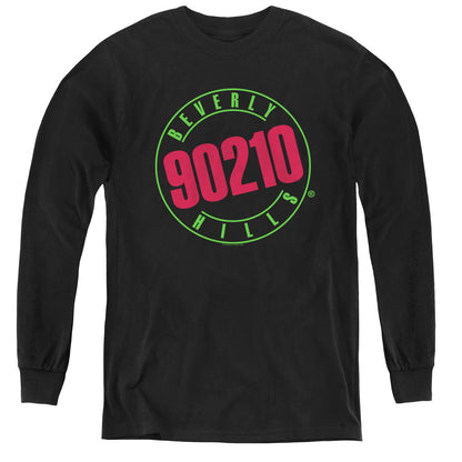 90210 Neon Long Sleeve Kids Youth T Shirt Black