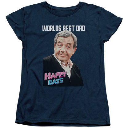 Happy Days Best Dad Womens T Shirt Navy Officially Licensed
