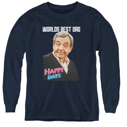 Happy Days Best Dad Long Sleeve Kids Youth T Shirt Navy Officially Licensed
