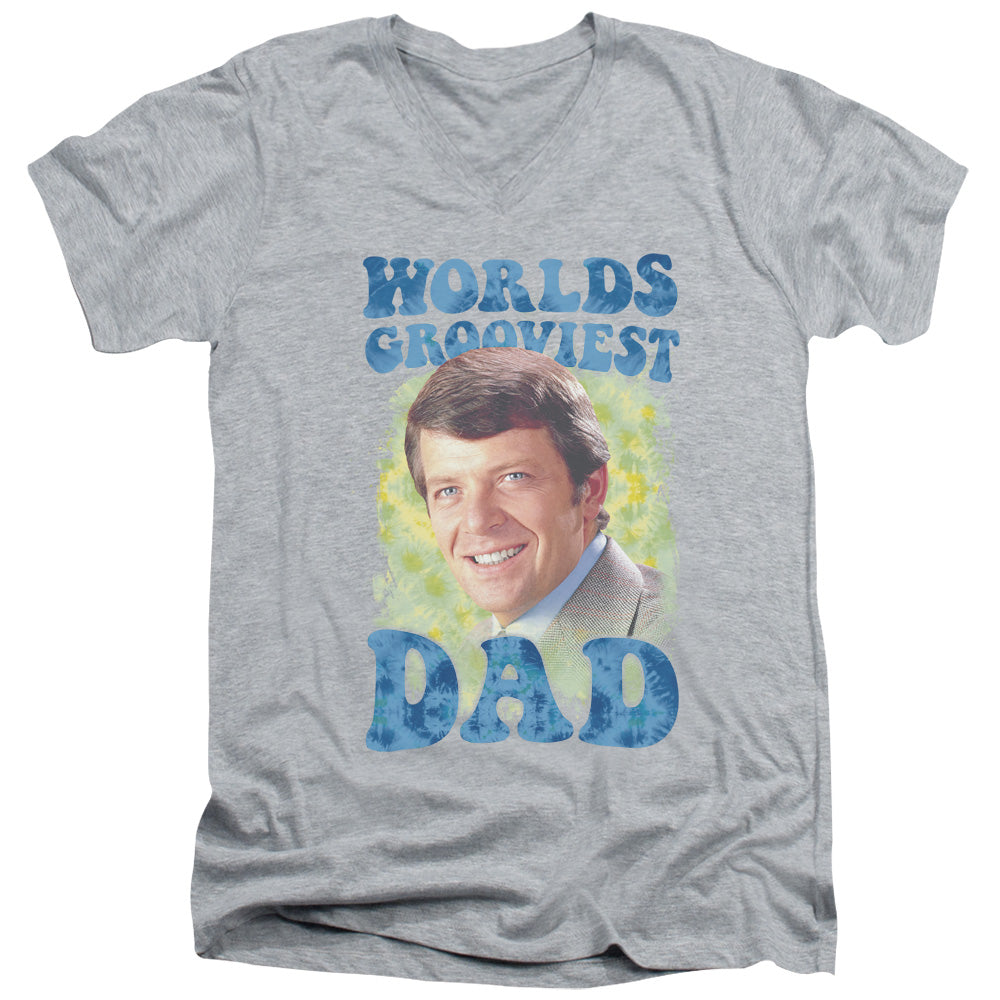 Brady Bunch Worlds Grooviest Mens Slim Fit V-Neck T Shirt Athletic Heather Officially Licensed