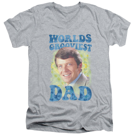 Brady Bunch Worlds Grooviest Mens Slim Fit V-Neck T Shirt Athletic Heather Officially Licensed