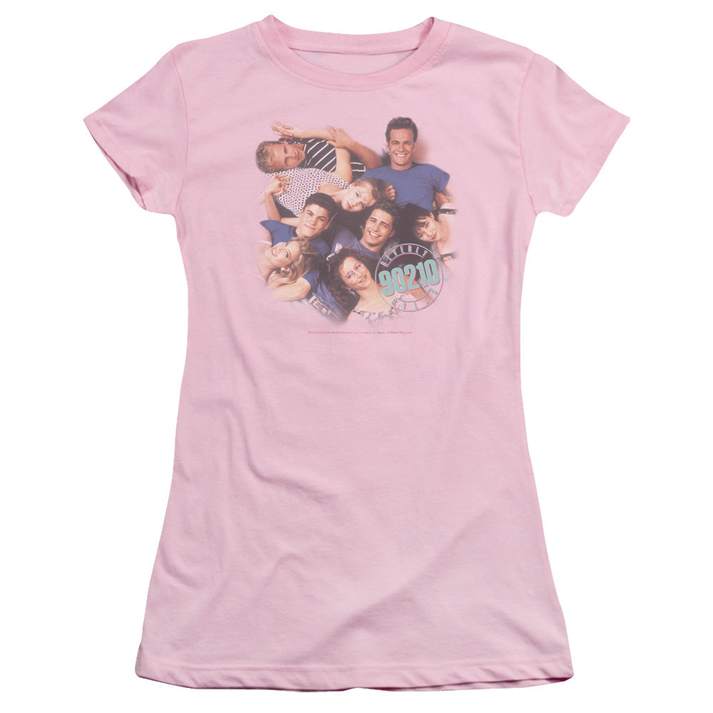 90210 Gang in Logo Junior Sheer Cap Sleeve Womens T Shirt Pink