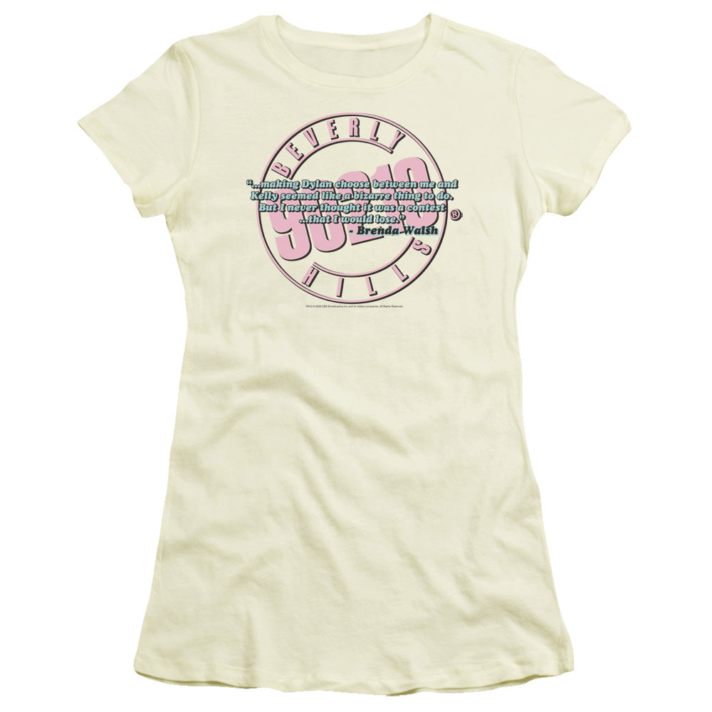 90210 to Be or Not to Be Junior Sheer Cap Sleeve Womens T Shirt Cream