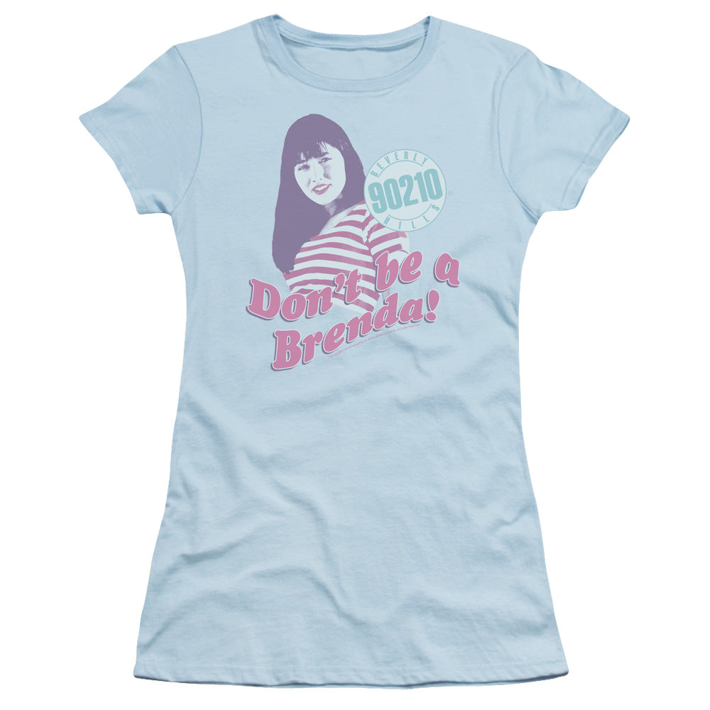 90210 Dont Be a Brenda Junior Sheer Cap Sleeve Womens T Shirt Light Blue