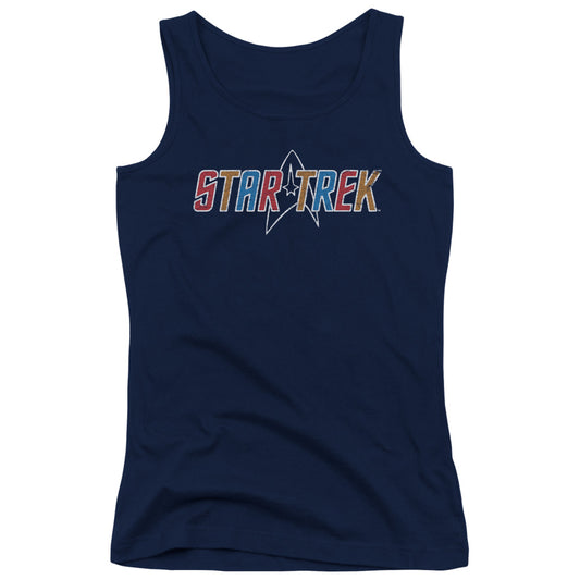 Star Trek Multi Colored Logo Womens Tank Top Shirt Navy Blue