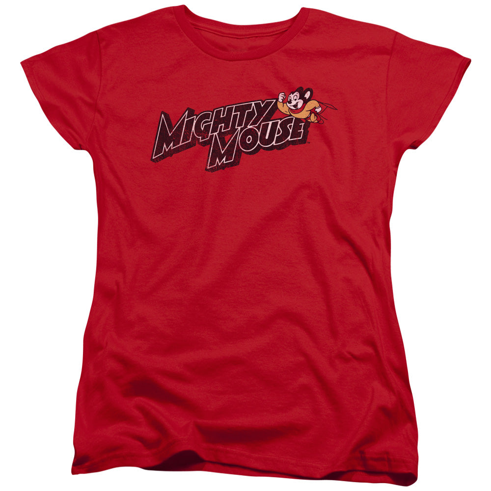 Mighty Mouse Might Logo Womens T Shirt Red Officially Licensed