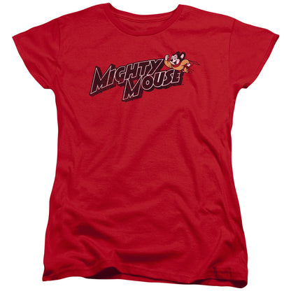 Mighty Mouse Might Logo Womens T Shirt Red Officially Licensed