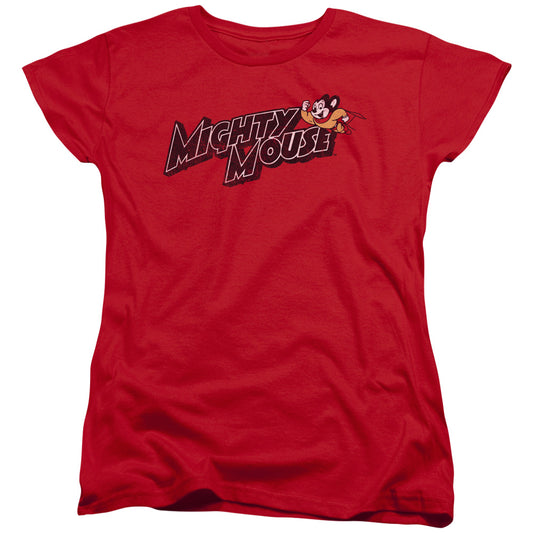 Mighty Mouse Might Logo Womens T Shirt Red Officially Licensed