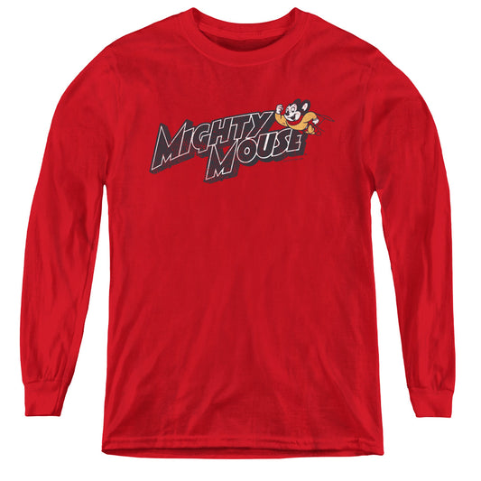 Mighty Mouse Might Logo Long Sleeve Kids Youth T Shirt Red Officially Licensed