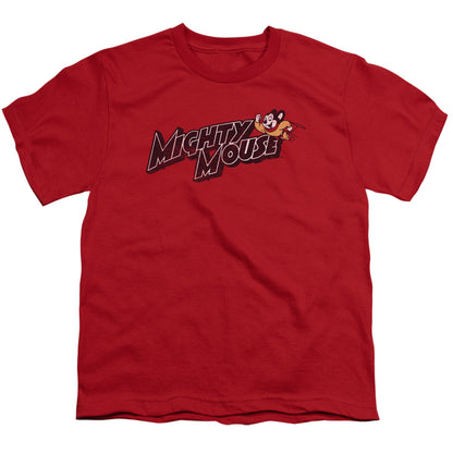 Mighty Mouse Might Logo Kids Youth T Shirt Red Officially Licensed