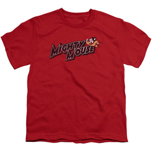 Mighty Mouse Might Logo Kids Youth T Shirt Red