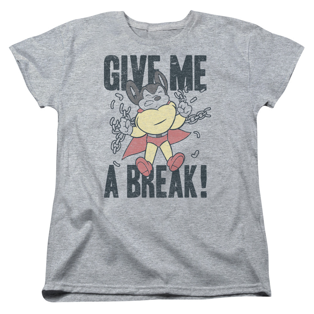 Mighty Mouse Give Me a Break Womens T Shirt Athletic Heather Officially Licensed