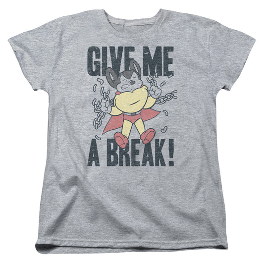 Mighty Mouse Give Me a Break Womens T Shirt Athletic Heather Officially Licensed