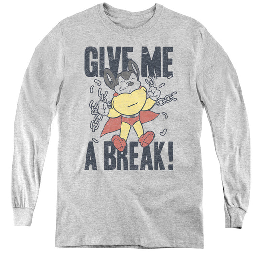 Mighty Mouse Give Me a Break Long Sleeve Kids Youth T Shirt Athletic Heather Officially Licensed